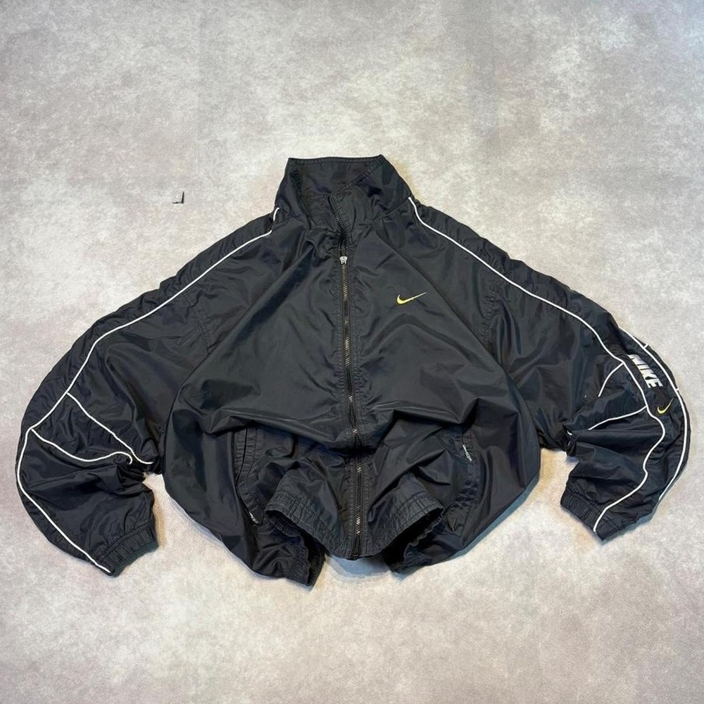 Vintage 90s Nike Swoosh Black Athletic Track Windbreaker Jacket Mens Fits L XL